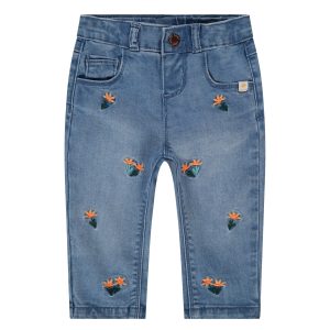 BABYFACE - DENIM BROEK MET ORANJE BLOEMETJES
