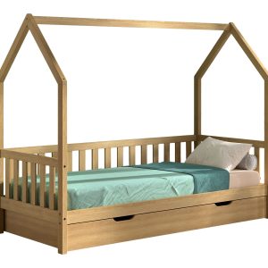 Vipack Cabane Nature huisbed MH met bedlade 90×200 – massief eiken